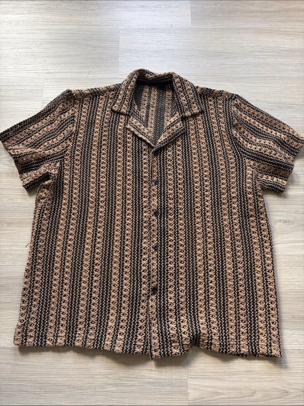 Men's Brown Striped Knit Short-Sleeve Shirt